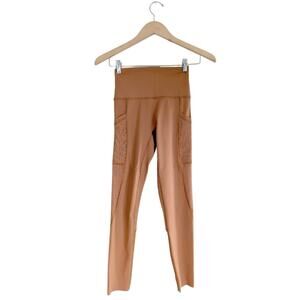 NWT OFFLINE by Aerie Small High Waisted Mesh Pocket Leggings Camel Tan Brown